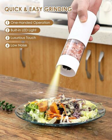 Electric Salt And Pepper Grinder, Automatic Salt And Pepper Shaker, USB Rechargeable, Pepper Mill Grinder with Adjustable Coarseness, LED Light, Refillable, Large Capacity, Kitchen Gadget (Black) in Saudi Arabia