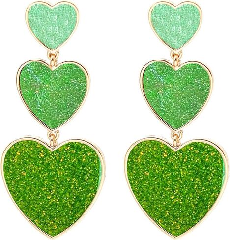 Heart Earrings for Women Girls Handmade Romantic Three Glitter Pink Red Love Heart Dangle Drop Statement Earrings Birthday Prom Valentine's Day Jewelry Gifts (Pink) in Saudi Arabia