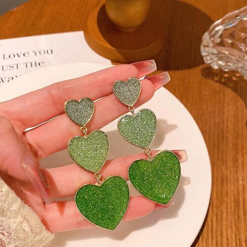 Heart Earrings for Women Girls Handmade Romantic Three Glitter Pink Red Love Heart Dangle Drop Statement Earrings Birthday Prom Valentine's Day Jewelry Gifts (Pink) in Saudi Arabia