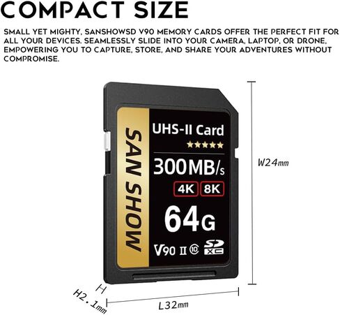 Professional V90 SD Card, SDXC UHS-II V90 Memory Card, Full-HD & 8K Video, Up to 300MB/s Read, for DSLR, Cinema-Quality Video Cameras (128GB) in Saudi Arabia