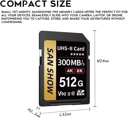 Professional V90 SD Card, SDXC UHS-II V90 Memory Card, Full-HD & 8K Video, Up to 300MB/s Read, for DSLR, Cinema-Quality Video Cameras (128GB) in Saudi Arabia