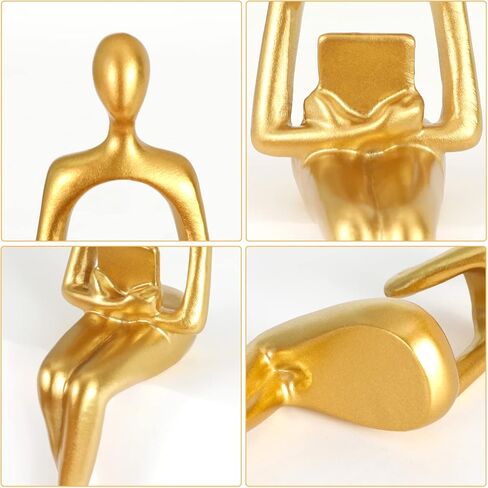 مجموعة ديكور ذهبي مكونة من 4 تماثيل للمفكر جالسًا، منحوتة تجريدية لديكور المنزل الحديث، تماثيل الراتنج القابلة للتجميع ديكور غرفة جمالية لغرفة المعيشة وغرفة النوم ومكتب المنزل ومكتب طاولة القهوة ورف خزانة الملابس in Kuwait