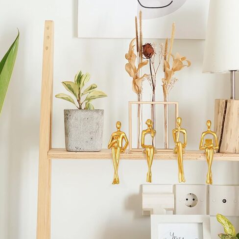 مجموعة ديكور ذهبي مكونة من 4 تماثيل للمفكر جالسًا، منحوتة تجريدية لديكور المنزل الحديث، تماثيل الراتنج القابلة للتجميع ديكور غرفة جمالية لغرفة المعيشة وغرفة النوم ومكتب المنزل ومكتب طاولة القهوة ورف خزانة الملابس in Kuwait