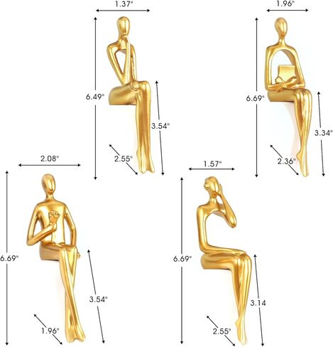 مجموعة ديكور ذهبي مكونة من 4 تماثيل للمفكر جالسًا، منحوتة تجريدية لديكور المنزل الحديث، تماثيل الراتنج القابلة للتجميع ديكور غرفة جمالية لغرفة المعيشة وغرفة النوم ومكتب المنزل ومكتب طاولة القهوة ورف خزانة الملابس in Kuwait