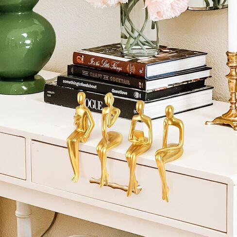 مجموعة ديكور ذهبي مكونة من 4 تماثيل للمفكر جالسًا، منحوتة تجريدية لديكور المنزل الحديث، تماثيل الراتنج القابلة للتجميع ديكور غرفة جمالية لغرفة المعيشة وغرفة النوم ومكتب المنزل ومكتب طاولة القهوة ورف خزانة الملابس in Kuwait