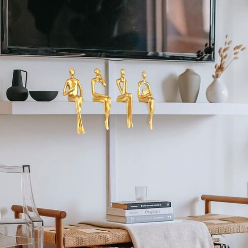 مجموعة ديكور ذهبي مكونة من 4 تماثيل للمفكر جالسًا، منحوتة تجريدية لديكور المنزل الحديث، تماثيل الراتنج القابلة للتجميع ديكور غرفة جمالية لغرفة المعيشة وغرفة النوم ومكتب المنزل ومكتب طاولة القهوة ورف خزانة الملابس in Kuwait