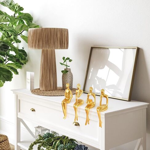 مجموعة ديكور ذهبي مكونة من 4 تماثيل للمفكر جالسًا، منحوتة تجريدية لديكور المنزل الحديث، تماثيل الراتنج القابلة للتجميع ديكور غرفة جمالية لغرفة المعيشة وغرفة النوم ومكتب المنزل ومكتب طاولة القهوة ورف خزانة الملابس in Kuwait