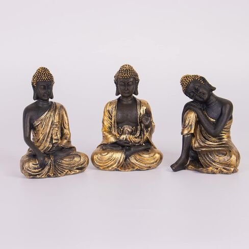 3PCS Buddha Statue Sculptures Home Decor,Office, Desktop, Spirit Room Figurines Buddah Statue for Zen Home,Meditation Decor Yoga Room Decor Small Buda Resin (Golden) in Saudi Arabia