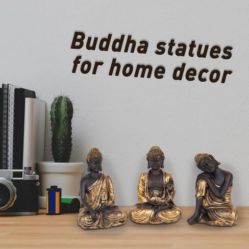 3PCS Buddha Statue Sculptures Home Decor,Office, Desktop, Spirit Room Figurines Buddah Statue for Zen Home,Meditation Decor Yoga Room Decor Small Buda Resin (Golden) in Saudi Arabia
