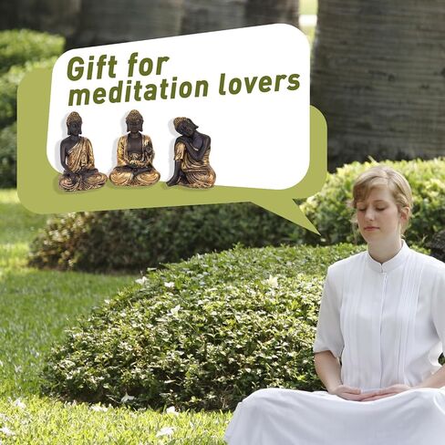 3PCS Buddha Statue Sculptures Home Decor,Office, Desktop, Spirit Room Figurines Buddah Statue for Zen Home,Meditation Decor Yoga Room Decor Small Buda Resin (Golden) in Saudi Arabia
