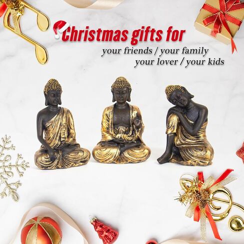 3PCS Buddha Statue Sculptures Home Decor,Office, Desktop, Spirit Room Figurines Buddah Statue for Zen Home,Meditation Decor Yoga Room Decor Small Buda Resin (Golden) in Saudi Arabia