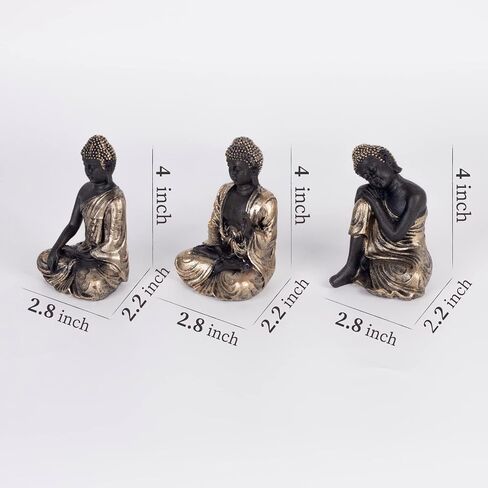 3PCS Buddha Statue Sculptures Home Decor,Office, Desktop, Spirit Room Figurines Buddah Statue for Zen Home,Meditation Decor Yoga Room Decor Small Buda Resin (Golden) in Saudi Arabia