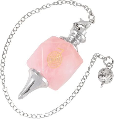 TUMBEELLUWA Spiral Pattern Crystal Point Pendulum for Dowsing Divination, Faceted Quartz Stone Pendant Pendulum with Silvery Chain, Rose Quartz in Saudi Arabia