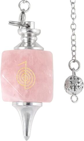 TUMBEELLUWA Spiral Pattern Crystal Point Pendulum for Dowsing Divination, Faceted Quartz Stone Pendant Pendulum with Silvery Chain, Rose Quartz in Saudi Arabia