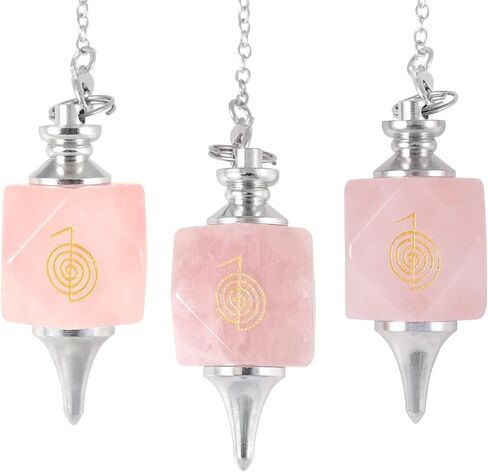 TUMBEELLUWA Spiral Pattern Crystal Point Pendulum for Dowsing Divination, Faceted Quartz Stone Pendant Pendulum with Silvery Chain, Rose Quartz in Saudi Arabia