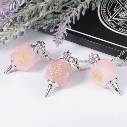 TUMBEELLUWA Spiral Pattern Crystal Point Pendulum for Dowsing Divination, Faceted Quartz Stone Pendant Pendulum with Silvery Chain, Rose Quartz in Saudi Arabia