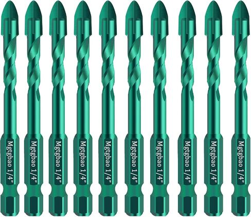 Mgtgbao 10PC 6mm Masonry Drill Bits, 1/4" Concrete Drill Bit Set for Tile,Brick, Plastic and Wood,Tungsten Carbide Tip Best for Wall Mirror and Ceramic Tile (Green) in Saudi Arabia