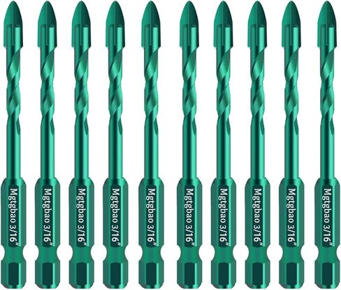 Mgtgbao 10PC 6mm Masonry Drill Bits, 1/4" Concrete Drill Bit Set for Tile,Brick, Plastic and Wood,Tungsten Carbide Tip Best for Wall Mirror and Ceramic Tile (Green) in Kuwait