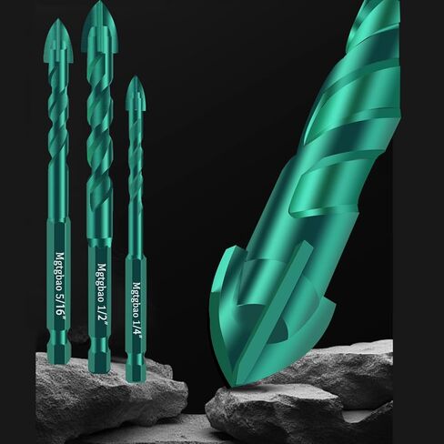 Mgtgbao 10PC 6mm Masonry Drill Bits, 1/4" Concrete Drill Bit Set for Tile,Brick, Plastic and Wood,Tungsten Carbide Tip Best for Wall Mirror and Ceramic Tile (Green) in Saudi Arabia