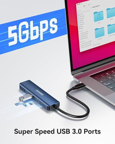 موزع USB C، موزع USB-C متعدد المنافذ بـ 5 منافذ مع HDMI 4K، توصيل طاقة 100 واط، 3 منافذ USB 3.0 لأجهزة MacBook Pro وMacBook Air وiMac وiPad Pro وiPhone 15/15 Pro Max وGalaxy S23 والمزيد in Kuwait