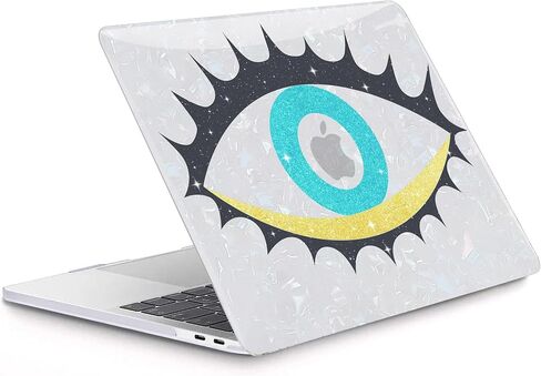 G JGOO متوافق مع حافظة MacBook Air 13 بوصة 2022 2021 2020 2019 2018 الإصدار M1 A2337 A2179 A1932 Touch ID، حافظة صلبة للكمبيوتر المحمول Glitter Pearl + 2 غطاء لوحة مفاتيح + واقي شاشة، عين شريرة in Kuwait