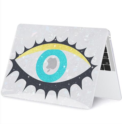 G JGOO متوافق مع حافظة MacBook Air 13 بوصة 2022 2021 2020 2019 2018 الإصدار M1 A2337 A2179 A1932 Touch ID، حافظة صلبة للكمبيوتر المحمول Glitter Pearl + 2 غطاء لوحة مفاتيح + واقي شاشة، عين شريرة in Kuwait