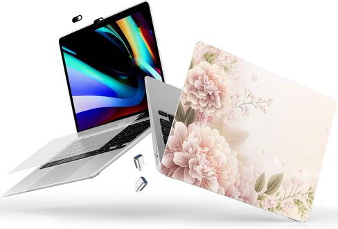 for MacBook Pro 13 inch Case 2022 M2 A2338 2020 Release– Fashionable Lightweight Floral Design Transparent HD Clear Laptop Shell, with TPU Keyboard Cover & OTG Adapters, Pink Bow in Kuwait