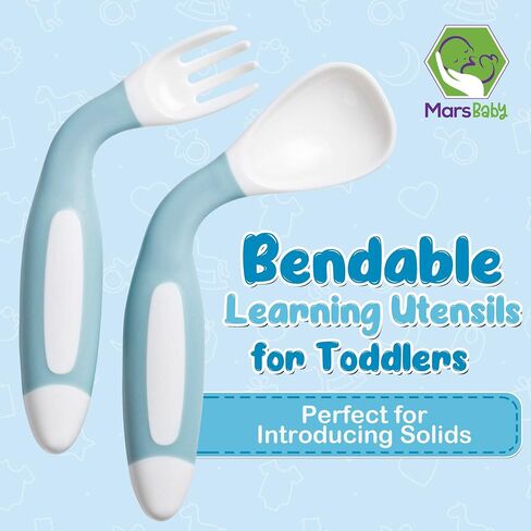 Silicone Baby Spoons Set for Self-Feeding - Bendable Learning Utensils for Toddlers - Perfect for Introducing Solids - With Travel Case - Blue in Saudi Arabia