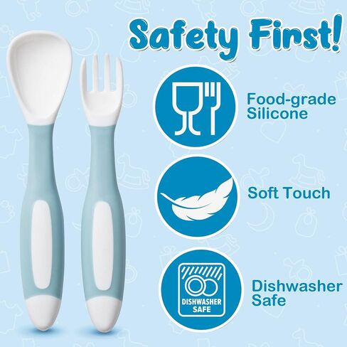 Silicone Baby Spoons Set for Self-Feeding - Bendable Learning Utensils for Toddlers - Perfect for Introducing Solids - With Travel Case - Blue in Saudi Arabia