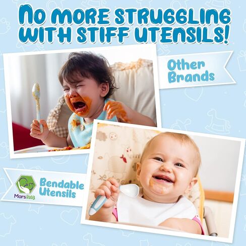 Silicone Baby Spoons Set for Self-Feeding - Bendable Learning Utensils for Toddlers - Perfect for Introducing Solids - With Travel Case - Blue in Saudi Arabia