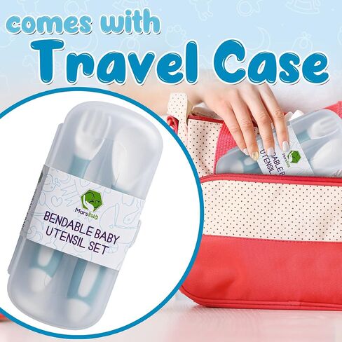 Silicone Baby Spoons Set for Self-Feeding - Bendable Learning Utensils for Toddlers - Perfect for Introducing Solids - With Travel Case - Blue in Saudi Arabia