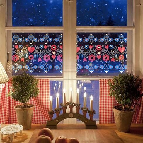 funlife Double-Sided Stained Glass Window Film, Watercolor Border Vintage Window Stickers, Static Cling Window Decals, Non-Adhesive Decor for Glass Door, Flat Vintage Floral in Saudi Arabia