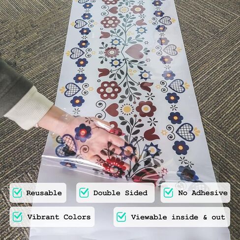 funlife Double-Sided Stained Glass Window Film, Watercolor Border Vintage Window Stickers, Static Cling Window Decals, Non-Adhesive Decor for Glass Door, Flat Vintage Floral in Saudi Arabia