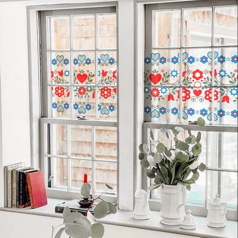 funlife Double-Sided Stained Glass Window Film, Watercolor Border Vintage Window Stickers, Static Cling Window Decals, Non-Adhesive Decor for Glass Door, Flat Vintage Floral in Saudi Arabia