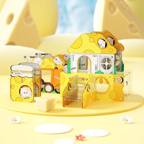 JONSΛNTY 6.3"×3.1"×3.9" Hamster Climbing Ladder, Hamster Bridge, Hamster Stairs, Acrylic Hamster Climbing Toys, for Hamsters, Rats, Mice, Gerbils, Sugar Gliders, Other Small Animals, (Cheese Theme) in Saudi Arabia