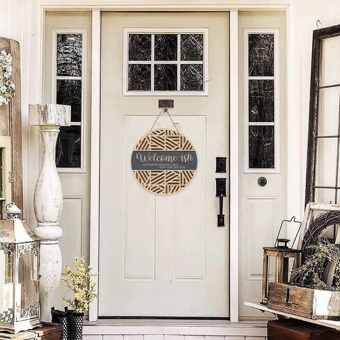 Funny Welcome Hanging Sign Plaque for Front Door Wall Decor, Funny Welcome-ish Vintage Wooden Hanger, Rustic Minimalist Outdoor Wood Wall Art for Farmhouse Porch or Entryway Home Decor (12''x 12'') in Saudi Arabia