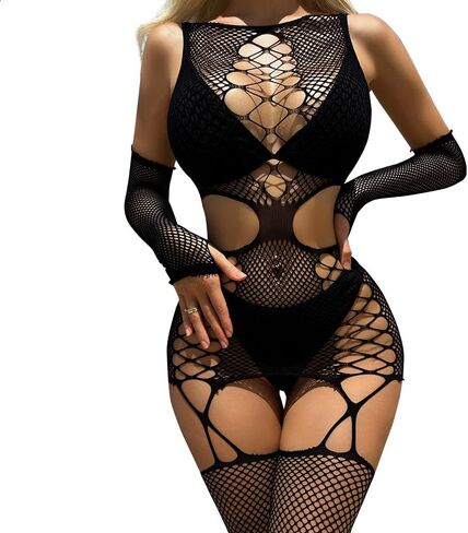 Fishnet Mesh Bodystockings Sexy Lingerie for Women Sexy See Through bodysuit Stockings Black in Kuwait
