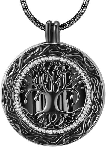 Christmas Memorial Gift, Always in My Heart Vial Urn Locket Pendant Necklace, Tree of Life Cremation Jewelry for Ashes, Keepsake for Husband Dad in Saudi Arabia