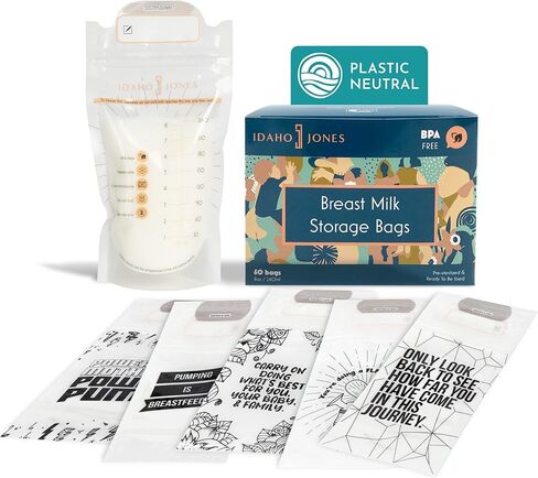 Breast Milk Bag, Fun Quotes Breastmilk Storage Bags with 5 Slogans (60 units, 8oz capacity) - Ideal for Freezer and Breastmilk Cooler Bag - Breast Milk Storing Bags with Secure Double Zip in Kuwait