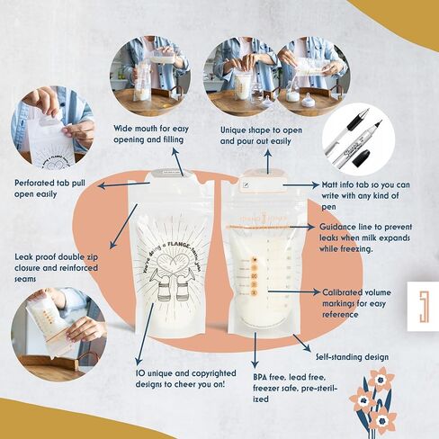 Breast Milk Bag, Fun Quotes Breastmilk Storage Bags with 5 Slogans (60 units, 8oz capacity) - Ideal for Freezer and Breastmilk Cooler Bag - Breast Milk Storing Bags with Secure Double Zip in Kuwait