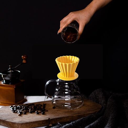 Needzo Pour Over Coffee Dripper Yellow Ceramic Slow Brewing Accessories for Home, Cafe, Restaurants, Reusable Barista Brew Cup, 4.5 x 3.5 in Saudi Arabia