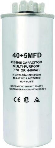 CBB65 مكثف بدء دائري مزدوج التشغيل، 40+5 فائق التوهج 40/5 MFD ±5% 370 فولت/440 فولت تيار متردد مكثف مركب للضاغط محرك تيار متردد تشغيل مروحة بدء المكثف مستقيم بارد/حرارة in Kuwait