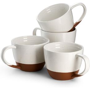 DOWAN Large Coffee Mugs Set of 4-18 oz Ceramic Coffee Cups with Big Handle for Latte, Tea, Cappuccino, Unique Design Housewarming Gift for Men and Women, Glaze with Specks