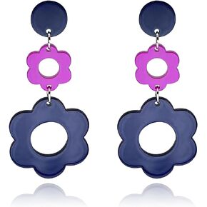 Vintage Flower Earrings Colorful Floral Earrings Big Acrylic Daisy Flower Dangle Earring Peace Sign Daisy Jewelry Gifts for Women Girls