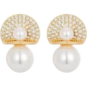 أقراط متدلية من الذهب الأبيض واللؤلؤ الأبيض وحجر الراين الكريستالي لحفلات الزفاف وحفلات الزفاف والأقراط المتدلية مجوهرات الأزياء للنساء والفتيات in Kuwait