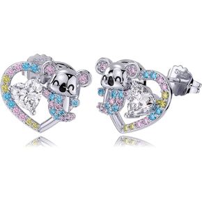 Christmas Gifts for Girls S925 Silver Unicorn Ladybug Koala Highland Cow Stud Earrings 5A CZ Heart Unicorn Earring for Little Girls Sensitive Ears Hypoallergenic for Christmas Birthday Gifts