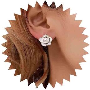 Vintage Acrylic Flower Stud Earrings White Camellia Earrings Resin Flower Petal Earrings Crystal Enamel Flower Earrings Jewelry for Women and Girls