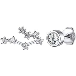 ChicSilver زودياك جوهرة الميلاد أقراط غير متناظرة هيبوالرجينيك 925 الفضة الاسترليني كوكبة أقراط للنساء الفتيات في سن المراهقة (مع صندوق هدية)