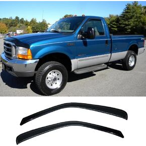92503 Side Window Visors Wind Vent Deflector fit for 1999-2016 Ford F250/F350/F450/F550 Super Duty with Standard Mirror,2 pcs Outside Mount Tape On Dark Smoke Sun Rain Guards