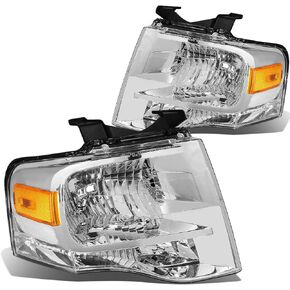 DNA MOTORING HL-OH-FEXP07-BK-AM Black Amber Headlights Compatible with 2007-2014 Expedition, Driver & Passenger Side